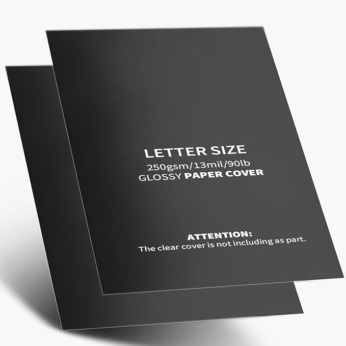 Binditek 10 Pack 13 Mil Glossy Paper Binding Presentation Covers, 250GSM, 90lb, for Business Documents, School Projects, 8-1/2 x 11", Un-Punched, Black, Office Supplies