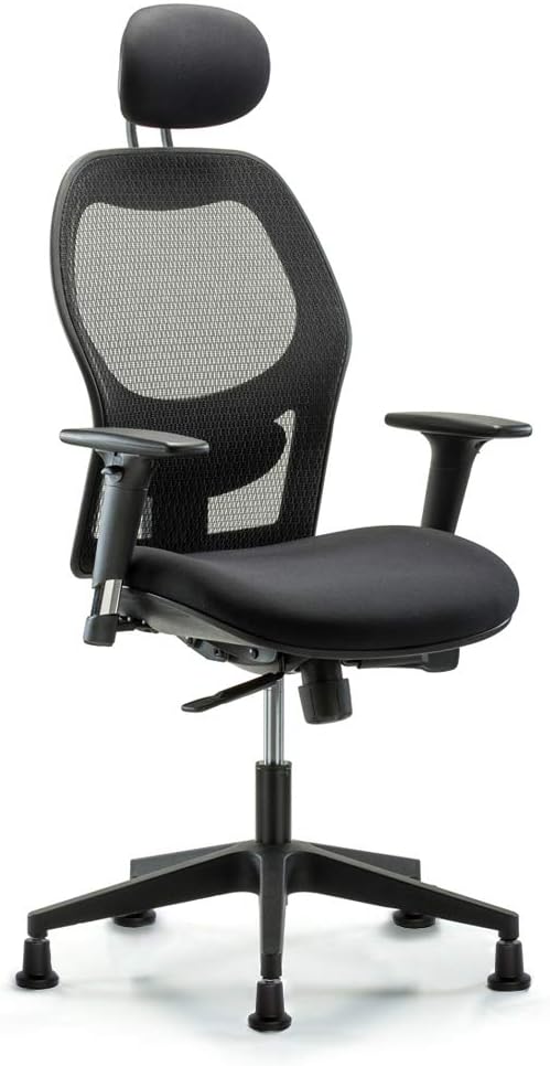 Perch Mesh Office Chair, Ergonomic Black Computer Desk Chair Arm Rest with Head Rest, 360° Swivel & Adjustable Height Suitable for Heavy People Comfortable Back Lumbar Support
