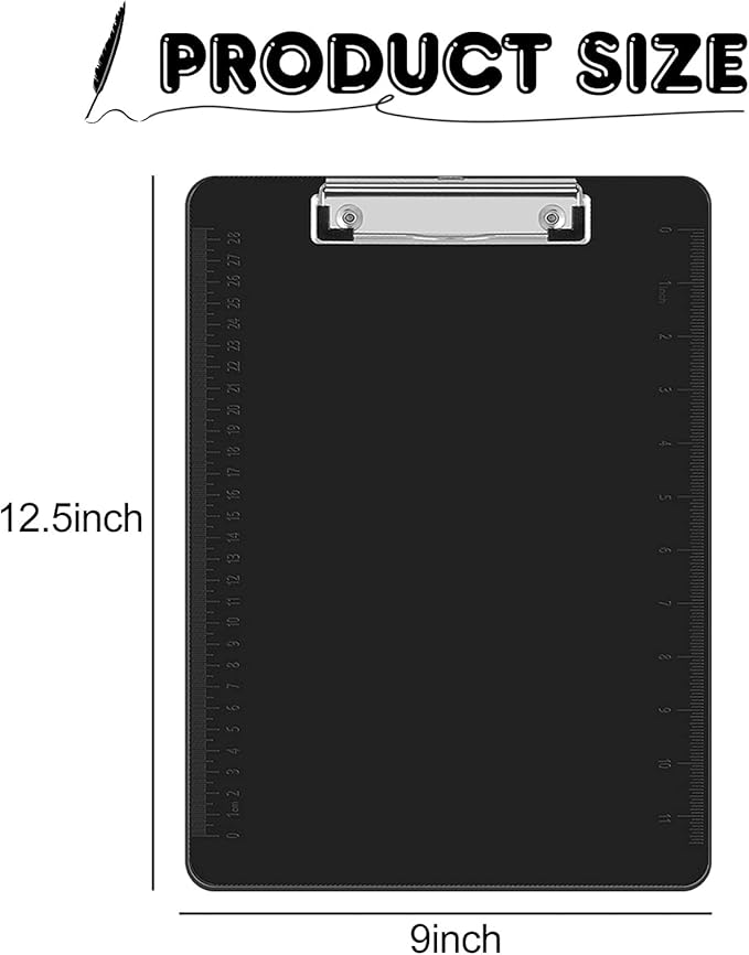 HERKKA 15 Pack Plastic Clipboards - Black, Low Profile A4 Letter Size, 12.5 x 9 Inch