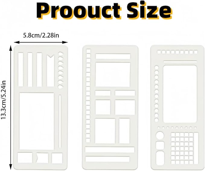 Handmade Flexible Record Template, 3-Pack Stencils Drafting Tools, Reusable Templates Planner Stencils for Journaling Checklists Boxes Lines & Daily Planning.