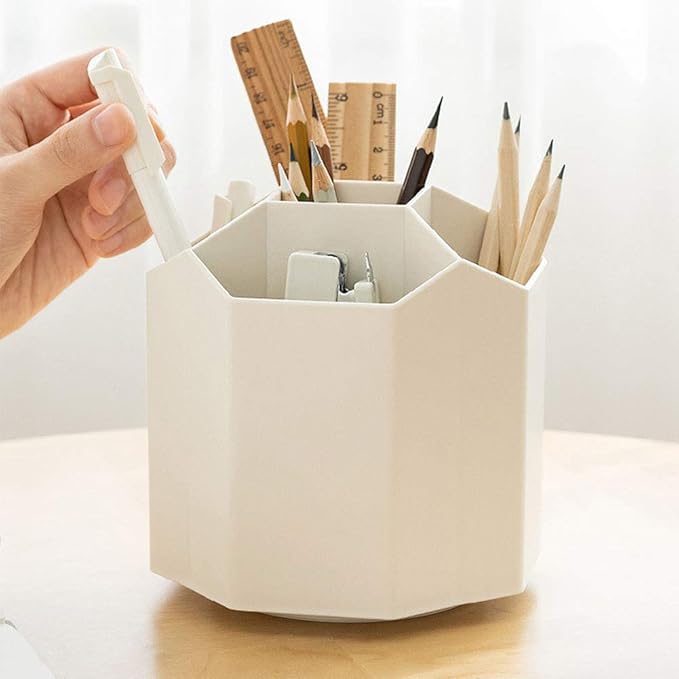Desktop Organizer with Pencil Holders, Office Accessories Caddy, School Supplies Organizer for Pen, Colored Pencil, Art Brushes, 5 Compartments, White , Gift for Teachers, Classmates, and Friends