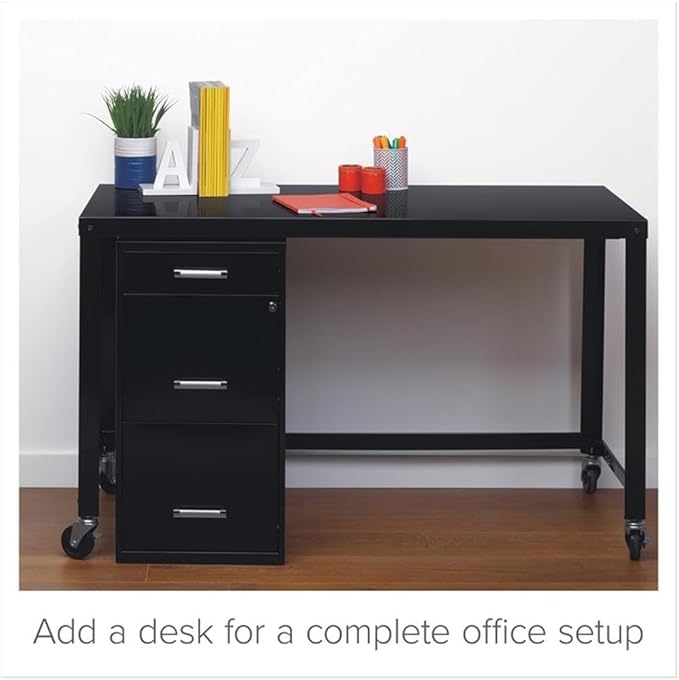 Scranton & Co 27.32" H x 18" D 3-Drawer Modern Metal Filing Cabinet with Pencil-Drawer, High-Sides, Letter Size, Patented Glide Suspension, for Small Office/Home Office, in Black