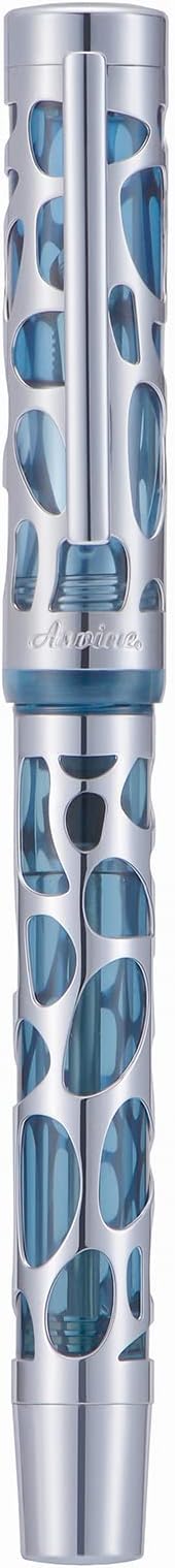 Asvine V169 Vacuum Filling Fountain Pen Fine Nib, Water Drop Skeleton Transparent Gray Blue Acrylic Pen Case Set