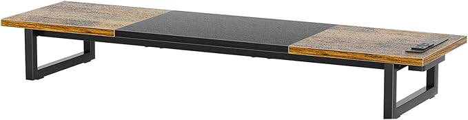 Simple Trending Dual Monitor Stand Riser with 2 USB Charging Ports, Wood Computer Desk Organizer for 2 Monitors, Extra Long TV Stand for Laptop Office, iMac