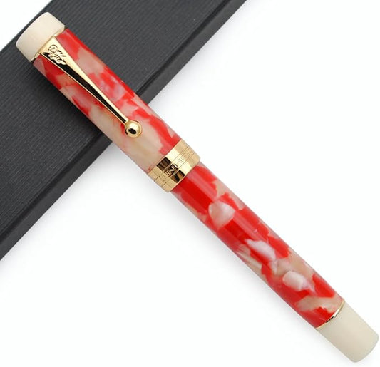 JINHAO 100 Fountain Pen with Ink Converter (Medium Nib 0.7mm, Red White Koi-A)