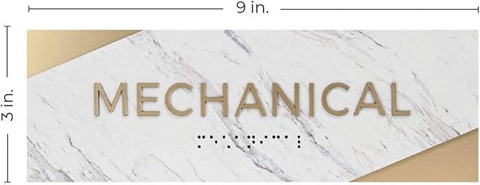 Mechanical Sign with Braille/Small Business Easy Adhesive Mount Door and Wall Sign / 3" x 9" Light Marble Design