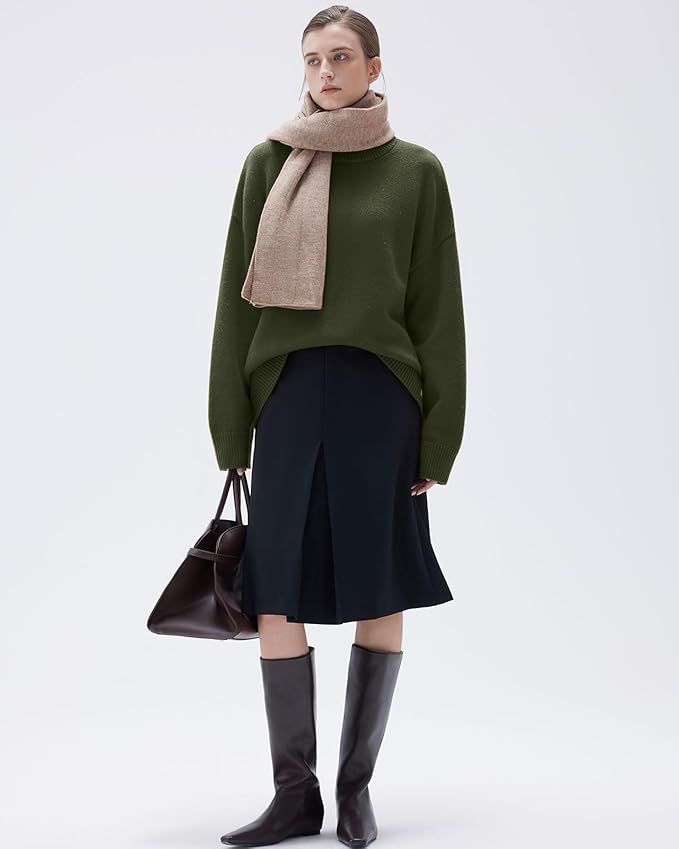 SUUKSESS Women Cashmere Oversized Long Sleeve Pullover Sweater Crew Neck Jumpers