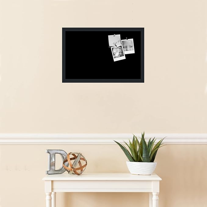 PinPix 22x14 Inch Cork Bulletin Board. This Decorative Framed Pin Board Comes with Solid Black Design and a Satin Black Frame. Ideal for Home Office Decor or Message Board (PinPix-622)