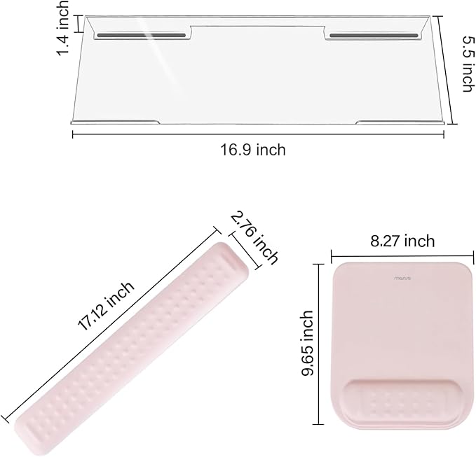 MOSISO Computer Keyboard Stand&Wrist Rest Support for Keyboard &Mouse Pad Set, Ergonomic Massage Wrist Rest Set, Easy Typing Working Acrylic Clear Stand for Office Home, Pink