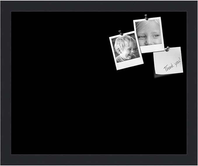 PinPix 16x13 Inch Cork Bulletin Board. This Decorative Framed Pin Board Comes with Solid Black Design and a Satin Black Frame. Ideal for Home Office Decor or Message Board (PinPix-622)