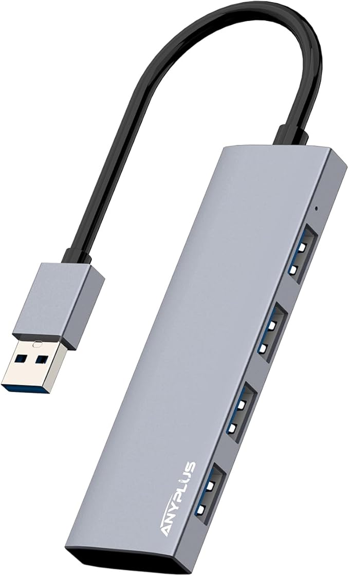 USB Hub, USB 3.0 Hub Aluminum Alloy Ultra Slim USB Splitter, Portable 4 Port USB Extender, USB Hub for Laptop, PC, MacBook, iMac, Surface Pro, Mac Pro, Flash Drive, XPS 【Grey】