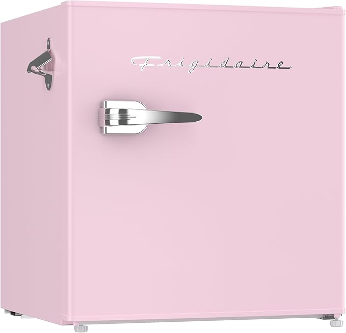 Frigidaire EFR176 Retro Compact Fridge with Chiller Mini Refrigerator with Built-in Bottle Opener for Office, Bedroom, Dorm Room or Cabin, 1.6 cu ft 16" D x 18" W x 18.5" H, Pink