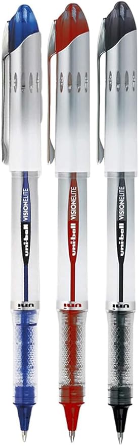 Vision Elite Rollerball Pens, Bold Point (0.8mm), Black/Blue/Red Ink, 3 count, Bundle with Plastic Reusable Pouch