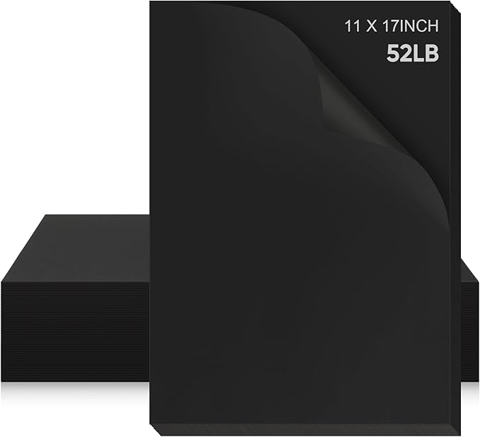 100 Pcs Printer Paper 11 x 17 Inch Copy Paper 52 lb Glossy Paper Heavy Weight Cardstock Tabloid Paper Heavy Card Stock for Presentation Laser Back to School Office Supplies (Black)