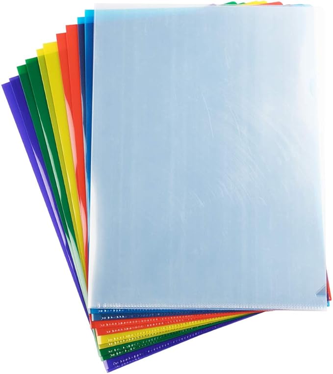 JAM PAPER Plastic Sleeves - Letter Size - 9 x 11 1/2 - Assorted Color Project Pockets - 12 Page Protectors/Pack