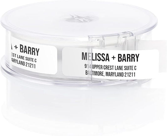 White Bold Rolled Address Labels/Roll of 250 Personalized Address Labels/Designer Return Address Stickers in Elegant Plastic Dispenser