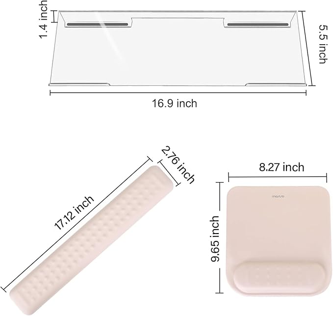 MOSISO Computer Keyboard Stand&Wrist Rest Support for Keyboard &Mouse Pad Set, Ergonomic Massage Wrist Rest Set, Easy Typing Working Acrylic Clear Stand for Office Home, Apricot