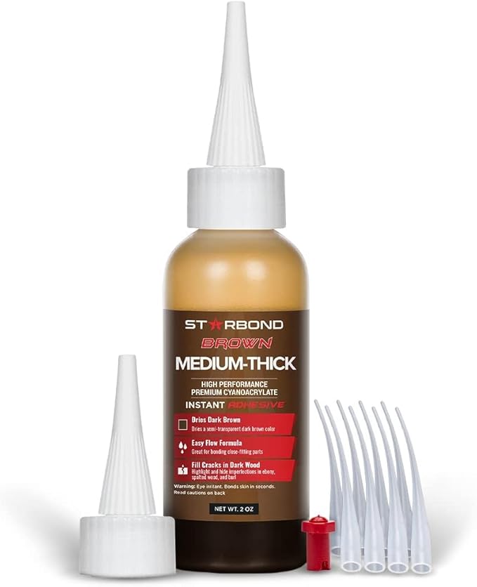 STARBOND 2 oz. Dark Brown Medium-Thick CA Glue (Premium Cyanoacrylate Super Glue) Knot Filler 500 CPS Viscosity for Woodworking, Woodturning, Carpentry, Guitar, RC Hobby