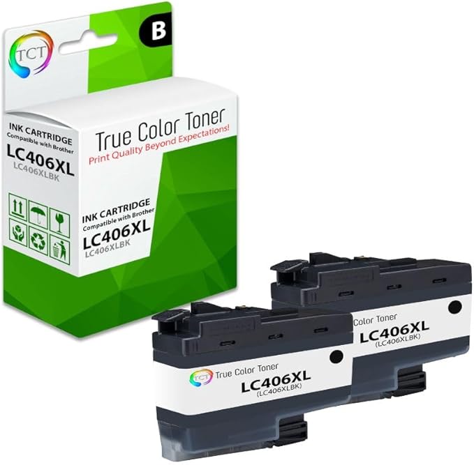 TCT LC406XL Black Ink Cartridge 2 Pack - Compatible Replacement for Brother LC406XL LC406XLBK Black High Yield Works with Brother MFC-J4335 J4345 J4535 J5855 J5955 Printers (6,000 Pages)