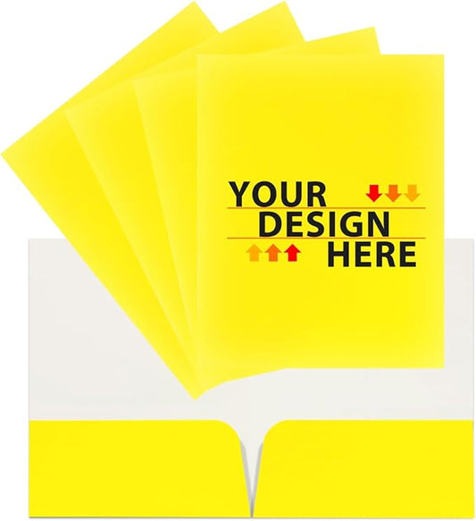 JAM PAPER Custom Printed Semi-Gloss Folders with Round Corner Pockets - Personalized Logo & Text - 10 pt C2S - Yellow - 100/Pack