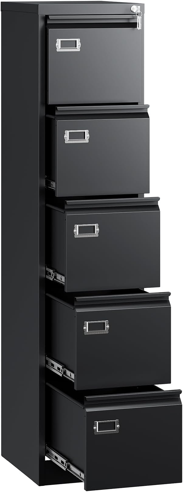 Letaya 5 Drawer File Cabinet with Lock,Metal Office Filing Cabinets for Home Office- Storage A4/F4/Letter/Legal -Assembly Required (Black)
