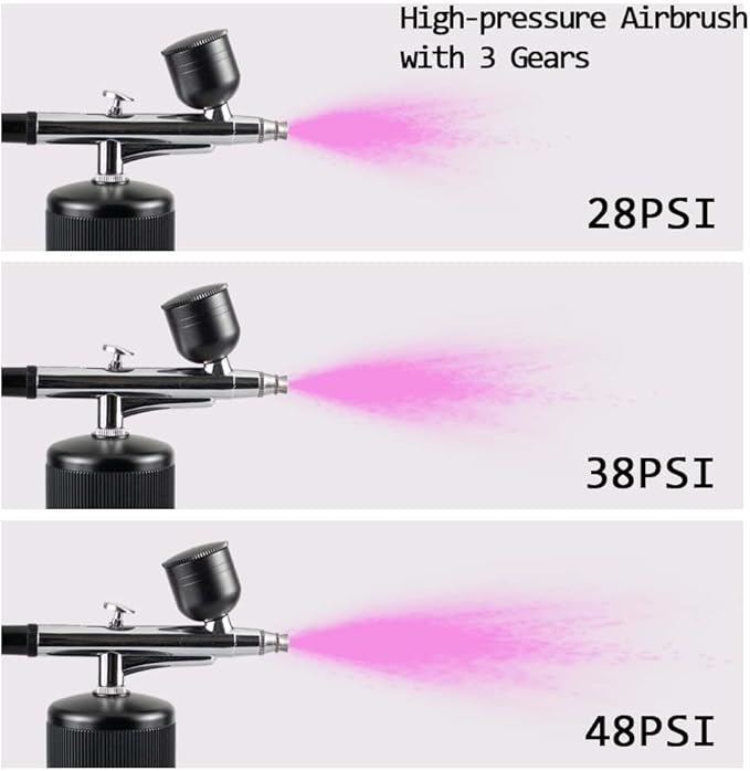 48PSI High-Pressure Airbrush Kit with Compressor, 0.3mm Nozzle & 4000mAh Battery - Handheld Portable Spray Gun for Nail Art, Makeup, Painting, Graffiti, Cake Decorating,Model Coloring (Black)