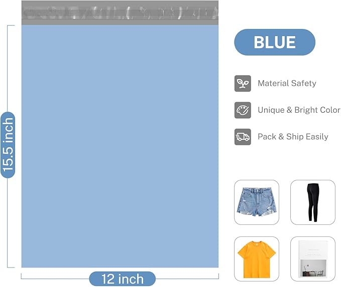 Metronic Poly Mailers 12x15.5 100 Pack, Medium Size Shipping Bags for Clothing, Strong Self-Seal Mailers Poly Bags Shipping Envelopes, Thick Mailing Bags Package Bags for Small Business, Blue