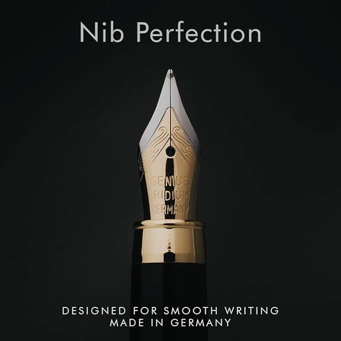 Wordsworth & Black Fountain Pen Set, Luxury Bamboo Wood - Medium Nib, Gift Case; Includes 6 Ink Cartridges, Ink Refill Converter -Journaling, Calligraphy, Drawing, Smooth Writing [Black Wood]