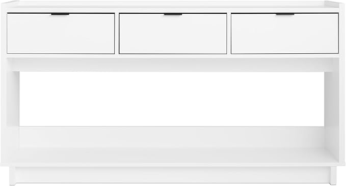 Prepac White Simply Modern Entryway Table, Narrow Console Table with 3 Drawers, Media Console with Storage, 15.75" D x 60.25" W x 32" H