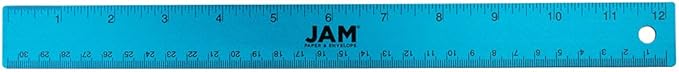 JAM PAPER Strong Aluminum Ruler - 12 Inch - Metal Ruler with Non-Skid Cork Backing - Blue Metallic - Sold Individually