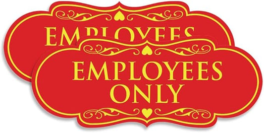 Designer EMPLOYEES ONLY Sign | Easy Installation | Office or Business Signs | Workplace Safety - Red/Yellow - Large (2 Pack)