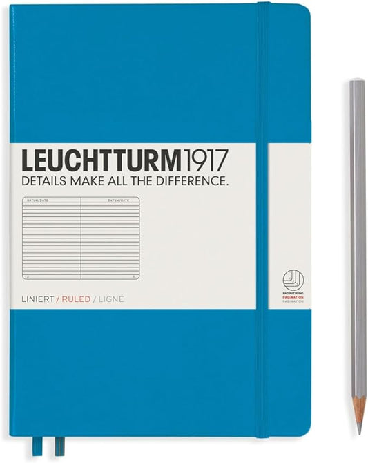 LEUCHTTURM1917 - Notebook Hardcover Medium A5-251 Numbered Pages for Writing and Journaling (Azur, Ruled)