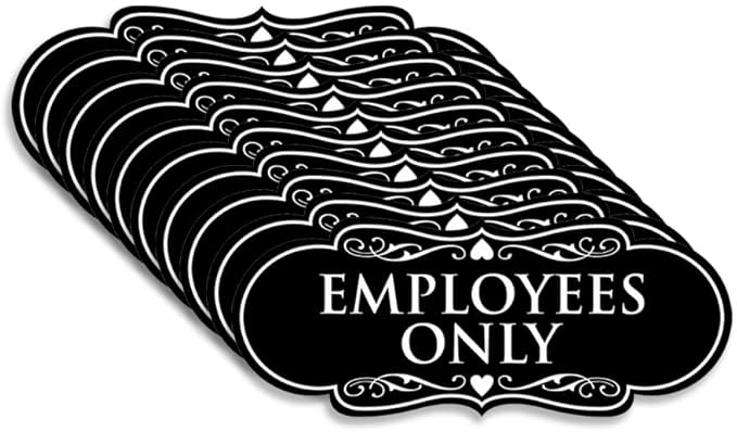 Designer EMPLOYEES ONLY Sign | Easy Installation | Office or Business Signs | Workplace Safety - Black - Medium (10 Pack)