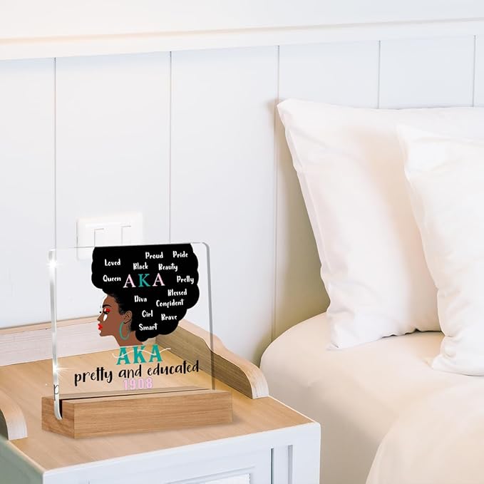 Aka Sorority Gifts for Women, Aka Paraphernalia Acrylic Plaque Gift, Alpha Kappa Alpha Sorority Gifts, Pretty and Educated AKA Desk Signs Decor 4 × 4 Inches