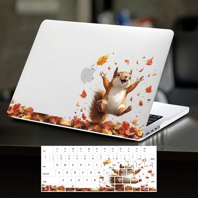 DTangLsm Compatible for MacBook Air 13 inch Case 2025 2024-2022 M4 M3 M2 A3240 A3113 A2681, Smooth Plastic Hard Shell Protective Cover for MacBook Air 13.6 Laptop Case+Keyboard Cover, Happy Squirrel