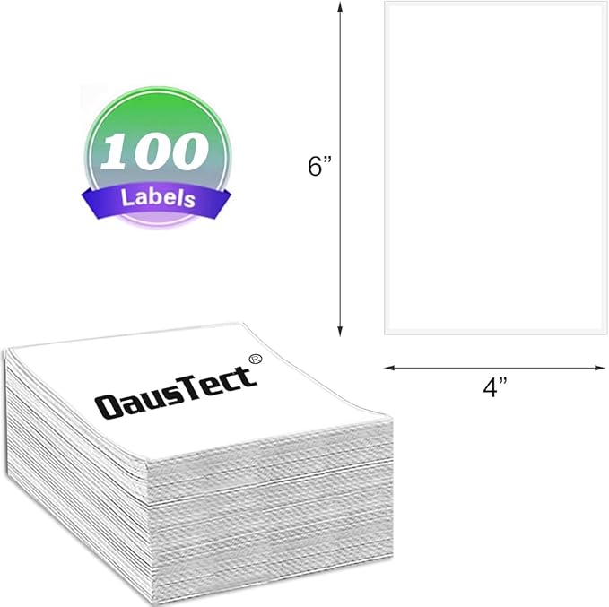 4x6 Thermal Labels, OausTect 100 FanFold Shipping Labels, White Perforated Printer Labels Stickers Compatible with Zebra, Rollo, Thermal Printer, Permanent Strong Adhesive, Business Grade