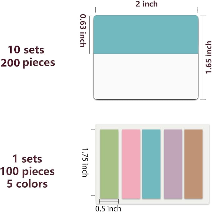 ELII 300 PCS Tabs 2 Inch Sticky Index Tabs,Writable and Repositionable Page Markers File Tabs Self Adhesive, Tape Flags for Pages Notebooks