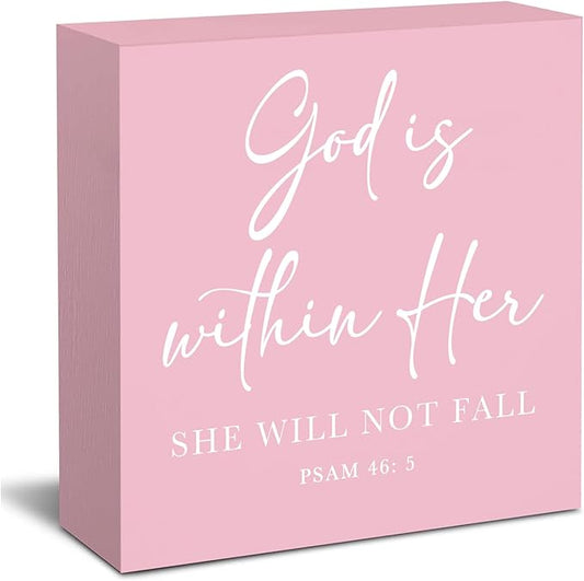 God is within Her Bible Verse Office Decor Pink Desk Accessories Sign for Women Home & Office Cute Cubicle Decorations Motivational Gifts for Women Coworker