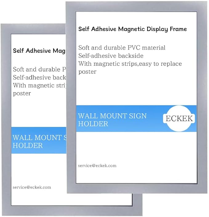 Wall Mount Sign Holder Self Adhesive Magnetic Display Frame Clear Document Frame for Office, Store, School, Home, Wall Picture Frame 2Pack (Silver A5 148×210mm/5.83×8.27inches)