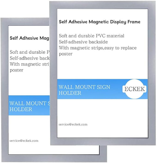 Wall Mount Sign Holder Self Adhesive Magnetic Display Frame Clear Document Frame for Office, Store, School, Home, Wall Picture Frame 2Pack (Silver A4 210×297mm/8.27×11.69inches)