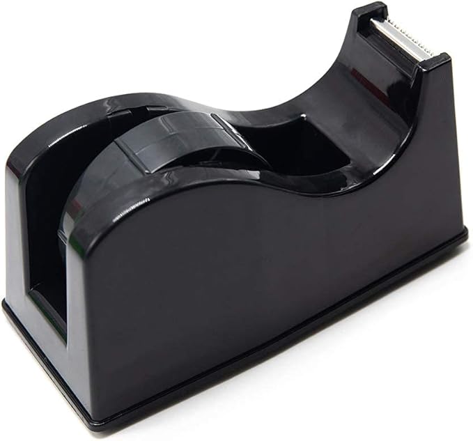Desktop Tape Dispenser Adhesive Roll Holder (Fits 1" & 3" Core) with Weighted Nonskid Base Black