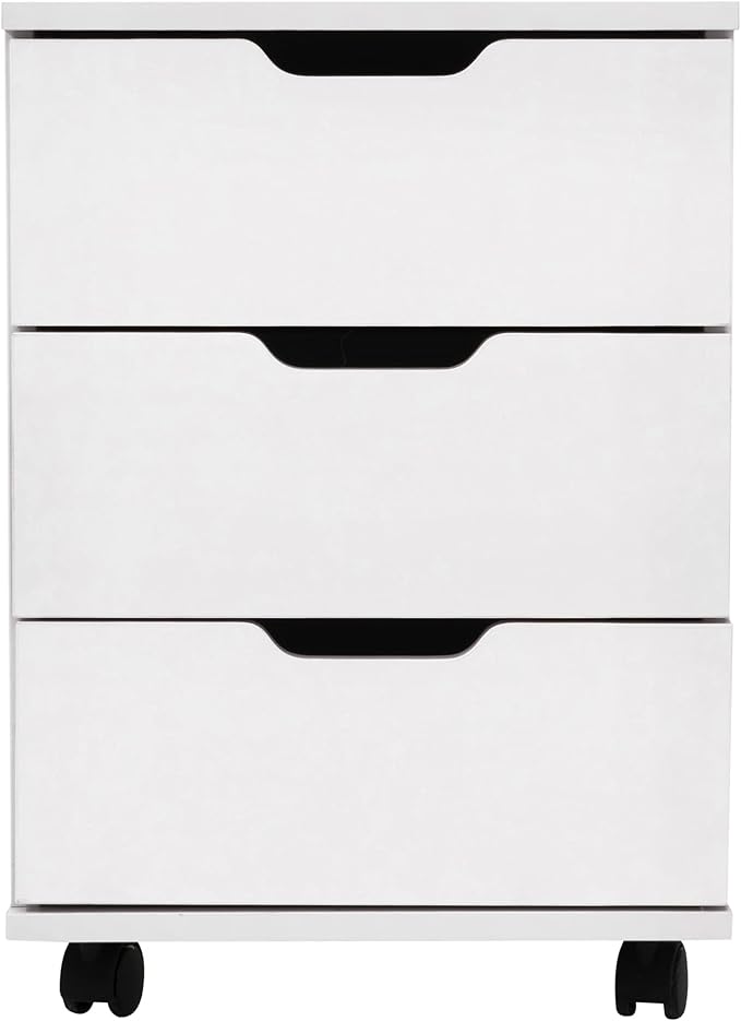 Farini 3-Drawer Vertical Filing Cabinet Rolling Wood Mobile File Cabinets Under Desk for Home Office with Casters (White, Fully Assembled)