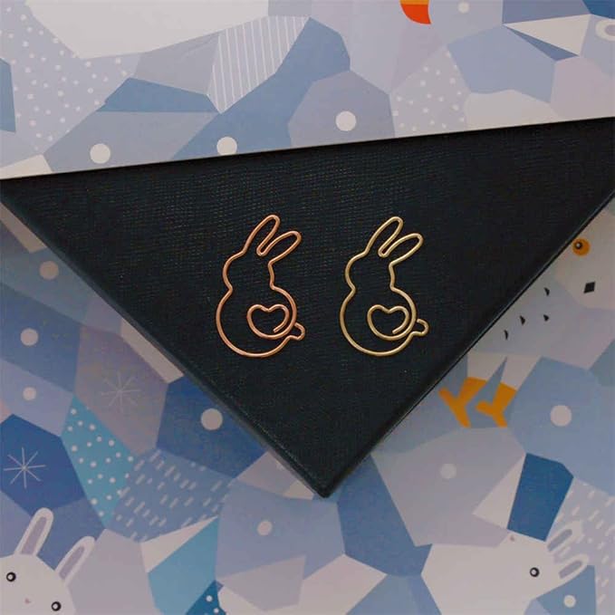 OWLFAVO 40pcs Bunny Shape Paper Clips with Clear Box, Rose Gold and Yellow Gold, Funny Cute Paperclips Bookmarks Planner Clips for Fun Office Supplies School Gifts Wedding Decoration