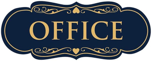 All Quality Designer Office Sign | Easy Installation - Blue/Gold - Small (1 Pack)