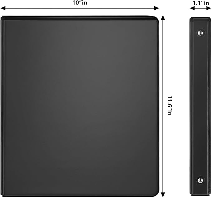 COMIX Sturdy 3 Ring Binder 0.5 inch with Clear View Cover, 1/2" Round Ring View Binder, PVC-Free, 100 Sheets Capacity of US Letter Size Paper, Office ＆ School Supplies, Pack of 12 (Black)