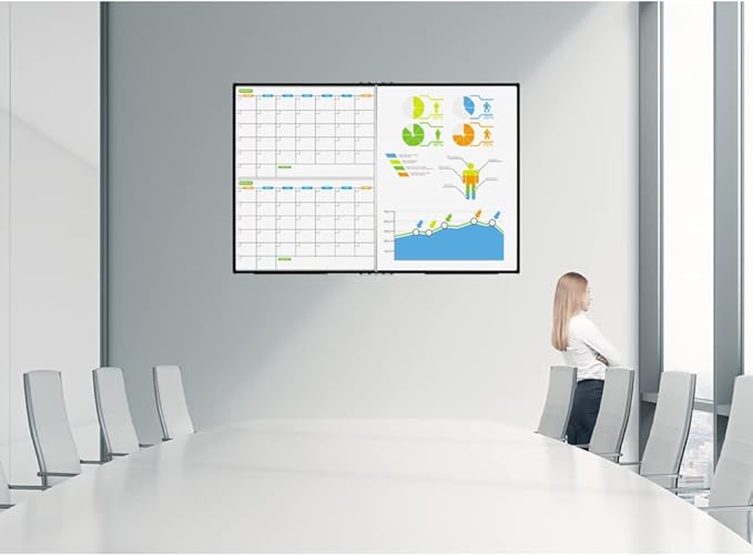 JILoffice Magnetic Foldable Dry Erase Calendar Whiteboard Combo, 2 Month Calendar Board & White Board 60 X 40 Inch, Black Aluminum Frame Wall Mounted Board for Office Home and School