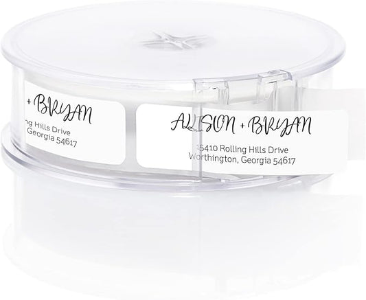 Black and White Cursive Rolled Address Labels / 250 Personalized Return Address Labels/Designer Address Stickers in Elegant Plastic Dispenser