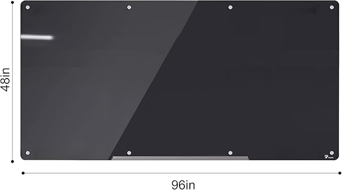 TOWON 8 x 4ft Glass Whiteboard Wall, Black Magnetic White Board Dry Erase 96 x 48 in, Big Glass Dry Erase Board with Multi-Color Markers, Strong Magnets, Pen Tray and Eraser, Frameless