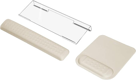MOSISO Computer Keyboard Stand&Wrist Rest Support for Keyboard &Mouse Pad Set, Ergonomic Massage Wrist Rest Set, Easy Typing Working Acrylic Clear Stand for Office Home, Khaki