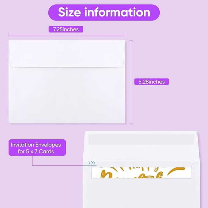 White A7 Envelopes, 50 Count, 5.28 x 7.25 Inches, Self Seal for Invitations, RSVP, Wedding, Thank You Cards, Greeting Cards, Photos, Mailing and Postcards
